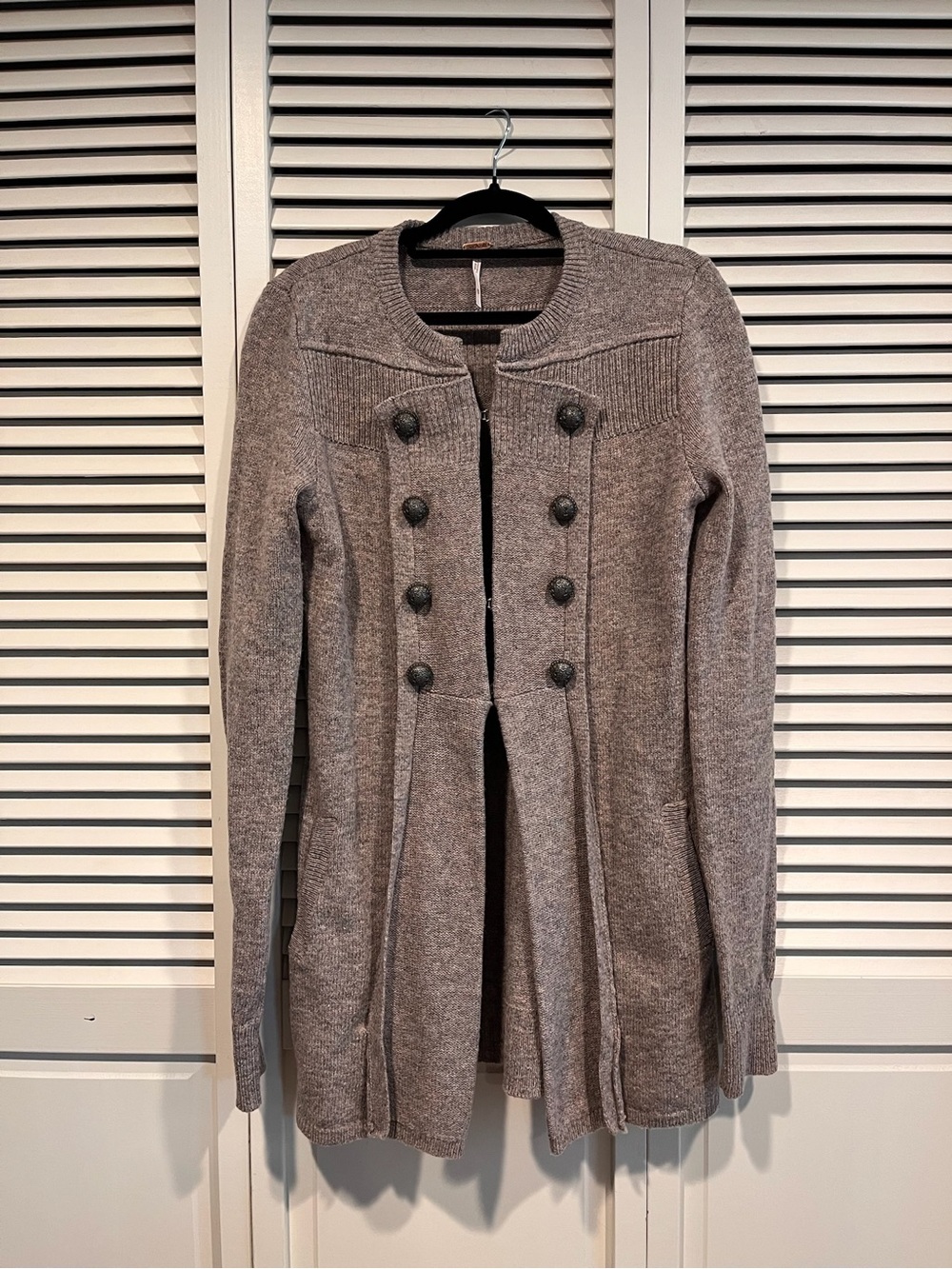 Free People Double-Breasted Knit Coatigan in Taupe